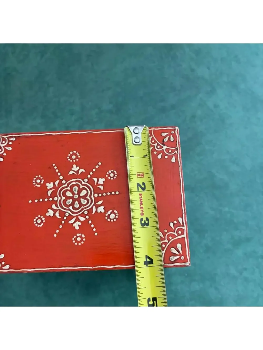 Hand Painted Indian Folk Art Wooden Trinket Box Jewelry Box Blue Red